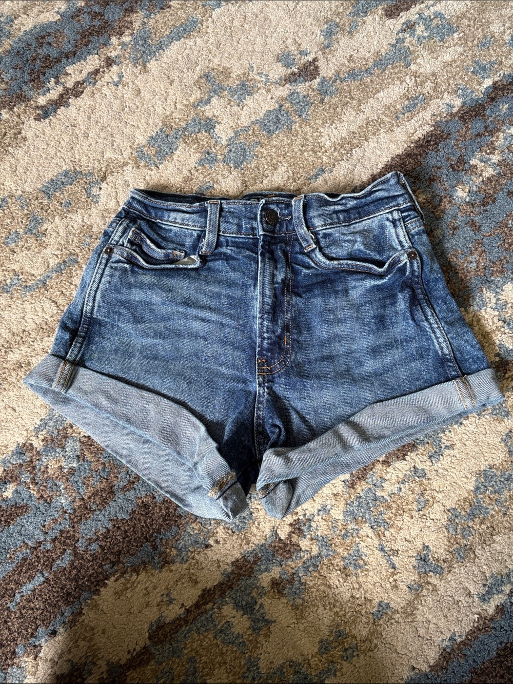 Arizona Jean Company High-Waist Rolled Hem Denim Shorts - Medium Blue